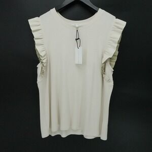 Melissa Nepton Juna Top Womens XL Cream‎ Ruffle Sleeveless Ribbed Tank Blouse